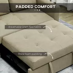 HOMCOM Loveseat Sofa Bed, Convertible Bed Settee with 2 Cushions, Side Pockets for Living Room, Light Brown - 6