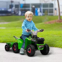 HOMCOM 6V Quad Bike with Back Trailer, Wear-Resistant Wheels, for Ages 18-36 Months, Green - 2