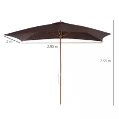 Outsunny 2 x 3m Wooden Garden Parasol Umbrella Outdoor Sun Shade Canopy, Dark Coffee - 3