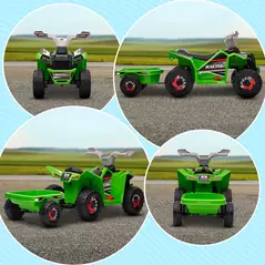 HOMCOM 6V Quad Bike with Back Trailer, Wear-Resistant Wheels, for Ages 18-36 Months, Green - 8