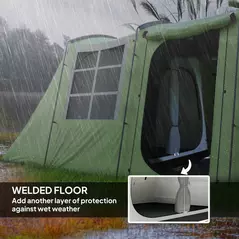 Outsunny 4 Man Tunnel Tent, Family Camping Tent with Porch, Bedroom and Living Area, Sewn in Groundsheet, 3000mm Waterproof, Portable with Bag for Hiking, Festival, Backpacking, Green - 6