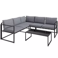 Outsunny Three-Piece L Shaped Garden Furniture Set with Cushions - Grey - 1