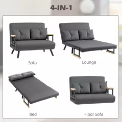 HOMCOM 4-in-1 Velvet-Feel Double Sofa Bed, with Pillows - Dark Grey - 4