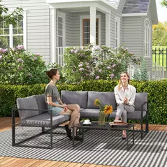 Outsunny Three-Piece L Shaped Garden Furniture Set with Cushions - Grey - 7