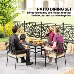 Outsunny 5 Pieces Garden Dining Set with Cushions, Outdoor Patio Table and 4 Stackable Chairs, Metal Top Table with Umbrella Hole, Black - 7