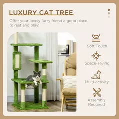 PawHut 142cm Cat Tree Tower, with Scratching Post, Hammock, Toy Ball, Platforms - Green - 4