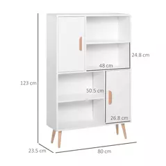 HOMCOM Sideboard Bookshelf Free Standing Bookcase Shelves Unit Display Storage Cabinet w/ Adjustable Shelves, Wooden Leg, Two Doors, White - 3