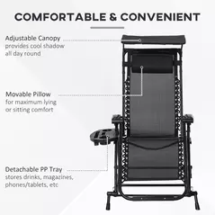 Outsunny Garden Rocking Chair Folding Recliner Outdoor Adjustable Sun Lounger Rocker Zero-Gravity Seat with Headrest Side Holder Patio Deck - Black - 5