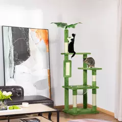 PawHut 142cm Cat Tree Tower, with Scratching Post, Hammock, Toy Ball, Platforms - Green - 9