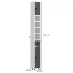 kleankin 180cm Slim Bathroom Cabinet, with Drawer, Shelves and Cupboards - Grey - 3