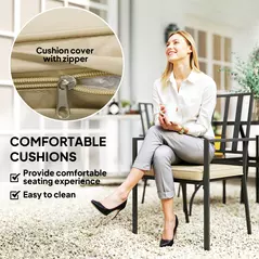 Outsunny 5 Pieces Garden Dining Set with Cushions, Outdoor Patio Table and 4 Stackable Chairs, Metal Top Table with Umbrella Hole, Black - 6