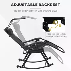 Outsunny Garden Rocking Chair Folding Recliner Outdoor Adjustable Sun Lounger Rocker Zero-Gravity Seat with Headrest Side Holder Patio Deck - Black - 7
