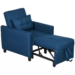 HOMCOM Linen-Look Single Chair Bed - Blue - 1