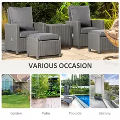 Outsunny 5 Pieces Outdoor PE Rattan Garden Furniture with Cushions, Patio Lounge Adjustable Backrest Chairs, Footstools and Cooler Bar Coffee Table & Cover, Grey - 9