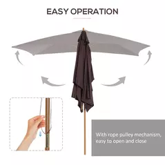 Outsunny 2 x 3m Wooden Garden Parasol Umbrella Outdoor Sun Shade Canopy, Dark Coffee - 6