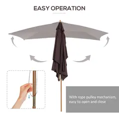 Outsunny 2 x 3m Wooden Garden Parasol Umbrella Outdoor Sun Shade Canopy, Dark Coffee - 6