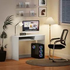 HOMCOM 100cm Compact Computer Desk with Keyboard Tray, Home Office Desk with Drawer for Bedroom Study, White - 7