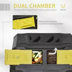 Outsunny 160L 360° Rotating Dual Chamber Composter - Yellow - 4