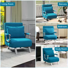 HOMCOM 4-in-1 Faux Suede Chair Bed - Blue - 8