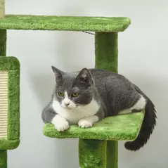 PawHut 142cm Cat Tree Tower, with Scratching Post, Hammock, Toy Ball, Platforms - Green - 8