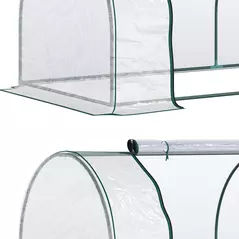 Outsunny Set of 2 Tunnel Greenhouse, Green Grow House with Roll-up Door, Steel Frame, Plastic Cover for Garden, Outdoor, 250 x 100 x 80cm, Clear - 7