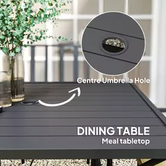 Outsunny 5 Pieces Garden Dining Set with Cushions, Outdoor Patio Table and 4 Stackable Chairs, Metal Top Table with Umbrella Hole, Black - 5
