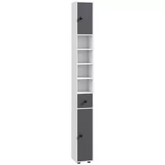 kleankin 180cm Slim Bathroom Cabinet, with Drawer, Shelves and Cupboards - Grey - 1