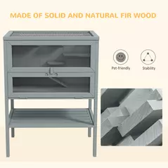 PawHut Wooden Hamster Cage 3 Tier House w/ Storage Shelf, Openable Top for Gerbils, Grey - 7