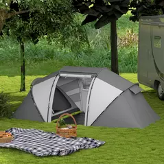 Outsunny 4-6 Man UV Protection Camping Tent - Charcoal Grey and White - 9