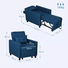 HOMCOM Linen-Look Single Chair Bed - Blue - 3