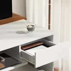 HOMCOM 100cm Compact Computer Desk with Keyboard Tray, Home Office Desk with Drawer for Bedroom Study, White - 8