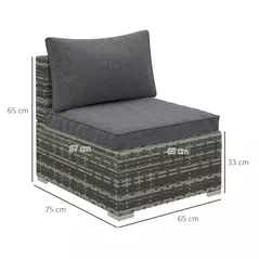 Outsunny Armless Rattan Garden Chair, Outdoor Rattan Chair with Cushions, PE Wicker Garden Furniture with Steel Frame, Adjustable Footpads for Garden, Terrace, Deep Grey - 3