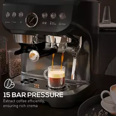 HOMCOM 15 Bar Coffee Machine, with Adjustable Grind, Steamer and Accessories - Black - 6