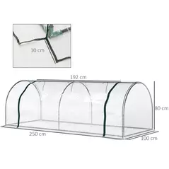 Outsunny Set of 2 Tunnel Greenhouse, Green Grow House with Roll-up Door, Steel Frame, Plastic Cover for Garden, Outdoor, 250 x 100 x 80cm, Clear - 3