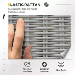 Outsunny 5 Pieces Outdoor PE Rattan Garden Furniture with Cushions, Patio Lounge Adjustable Backrest Chairs, Footstools and Cooler Bar Coffee Table & Cover, Grey - 5