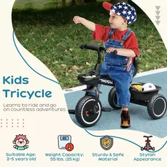 AIYAPLAY Kids Trike for 2-5 Years with Adjustable Seat, Pedal, Baskets, Black - 4