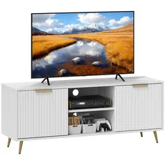 HOMCOM Modern TV Stand Cabinet for TVs up to 55", TV Unit with 2 Open Shelves and 2 Cabinets, Entertainment Centre with Cable Management for Living Room, White - 1