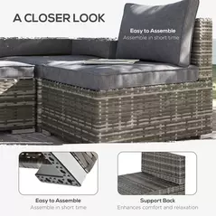 Outsunny Armless Rattan Garden Chair, Outdoor Rattan Chair with Cushions, PE Wicker Garden Furniture with Steel Frame, Adjustable Footpads for Garden, Terrace, Deep Grey - 6