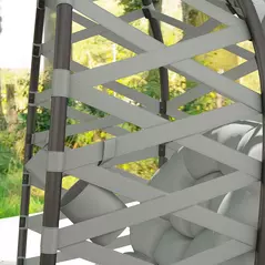 Outsunny 2 Seater Egg Chair Outdoor, Folding Weave Garden Furniture Chair with Cushion, Cup Pockets - Light Grey - 9