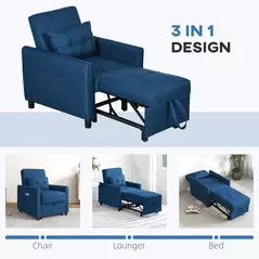 HOMCOM Linen-Look Single Chair Bed - Blue - 6