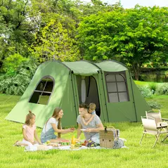 Outsunny 4 Man Tunnel Tent, Family Camping Tent with Porch, Bedroom and Living Area, Sewn in Groundsheet, 3000mm Waterproof, Portable with Bag for Hiking, Festival, Backpacking, Green - 2
