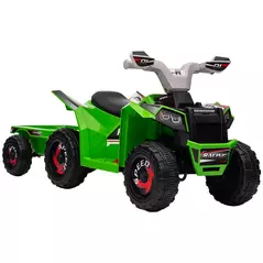 HOMCOM 6V Quad Bike with Back Trailer, Wear-Resistant Wheels, for Ages 18-36 Months, Green - 1