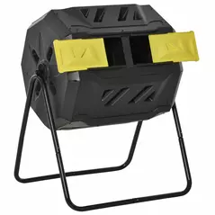 Outsunny 160L 360° Rotating Dual Chamber Composter - Yellow - 1