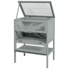 PawHut Wooden Hamster Cage 3 Tier House w/ Storage Shelf, Openable Top for Gerbils, Grey - 8