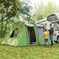 Outsunny 4 Man Tunnel Tent, Family Camping Tent with Porch, Bedroom and Living Area, Sewn in Groundsheet, 3000mm Waterproof, Portable with Bag for Hiking, Festival, Backpacking, Green - 9