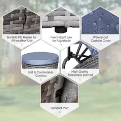 Outsunny Outdoor PE Rattan Garden Furniture with Cushioned, Patio Wicker Conversation Furniture Set, Round Daybed with Retractable Canopy, Coffee Table and Three Pillows, Grey/Blue Grey - 4