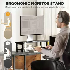 HOMCOM 168cm Reversible L Shaped Desk, Industrial Corner Computer Desk with Adjustable Shelf and Storage Bag, 240cm 2 Person PC Table with Monitor Stand, Black - 6