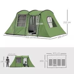 Outsunny 4 Man Tunnel Tent, Family Camping Tent with Porch, Bedroom and Living Area, Sewn in Groundsheet, 3000mm Waterproof, Portable with Bag for Hiking, Festival, Backpacking, Green - 3