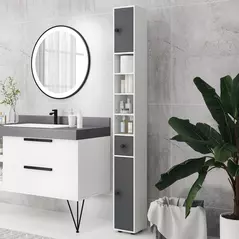 kleankin 180cm Slim Bathroom Cabinet, with Drawer, Shelves and Cupboards - Grey - 2