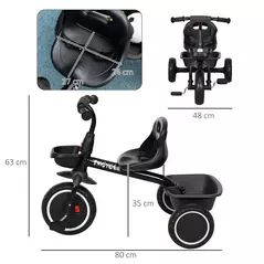 AIYAPLAY Kids Trike for 2-5 Years with Adjustable Seat, Pedal, Baskets, Black - 3